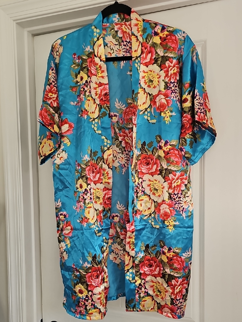Robe Floral Satin Kimono Turquoise, Girls Size 14